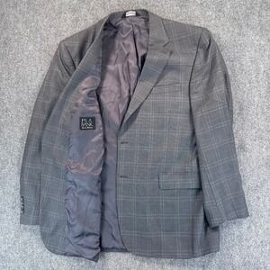 Jos A Bank Signature Gordon Mens 46L 100% Wool Gray Plaid Blazer Sport Coat